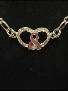 Breast Cancer Awareness Heart Silver-Toned Necklace